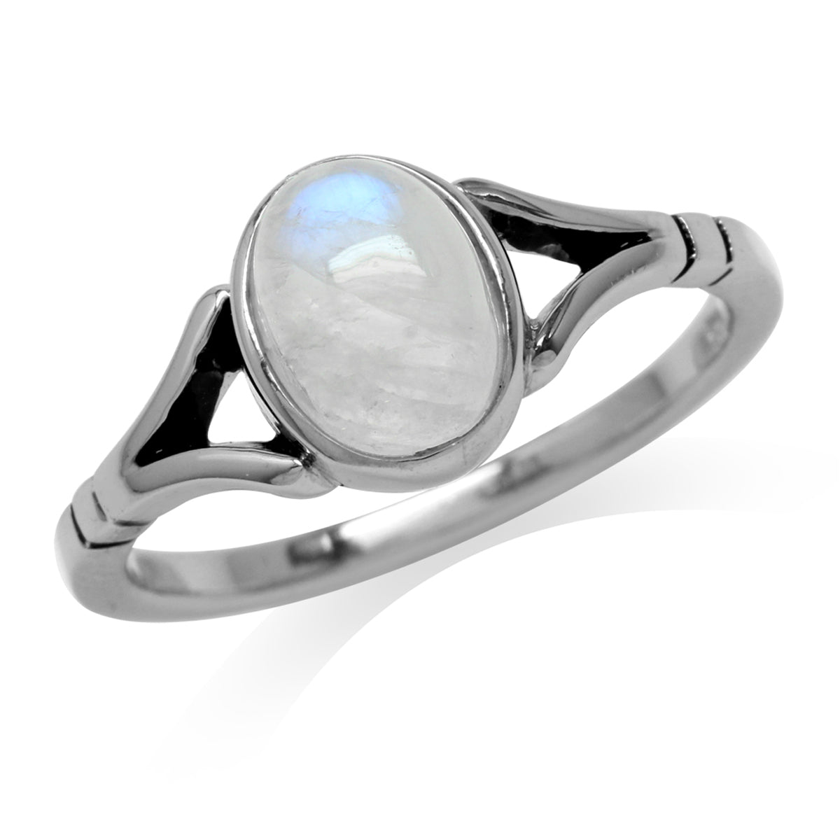 8X6mm Natural Oval Shape Moonstone 925 Sterling Silver Solitaire Ring - Silvershake-store