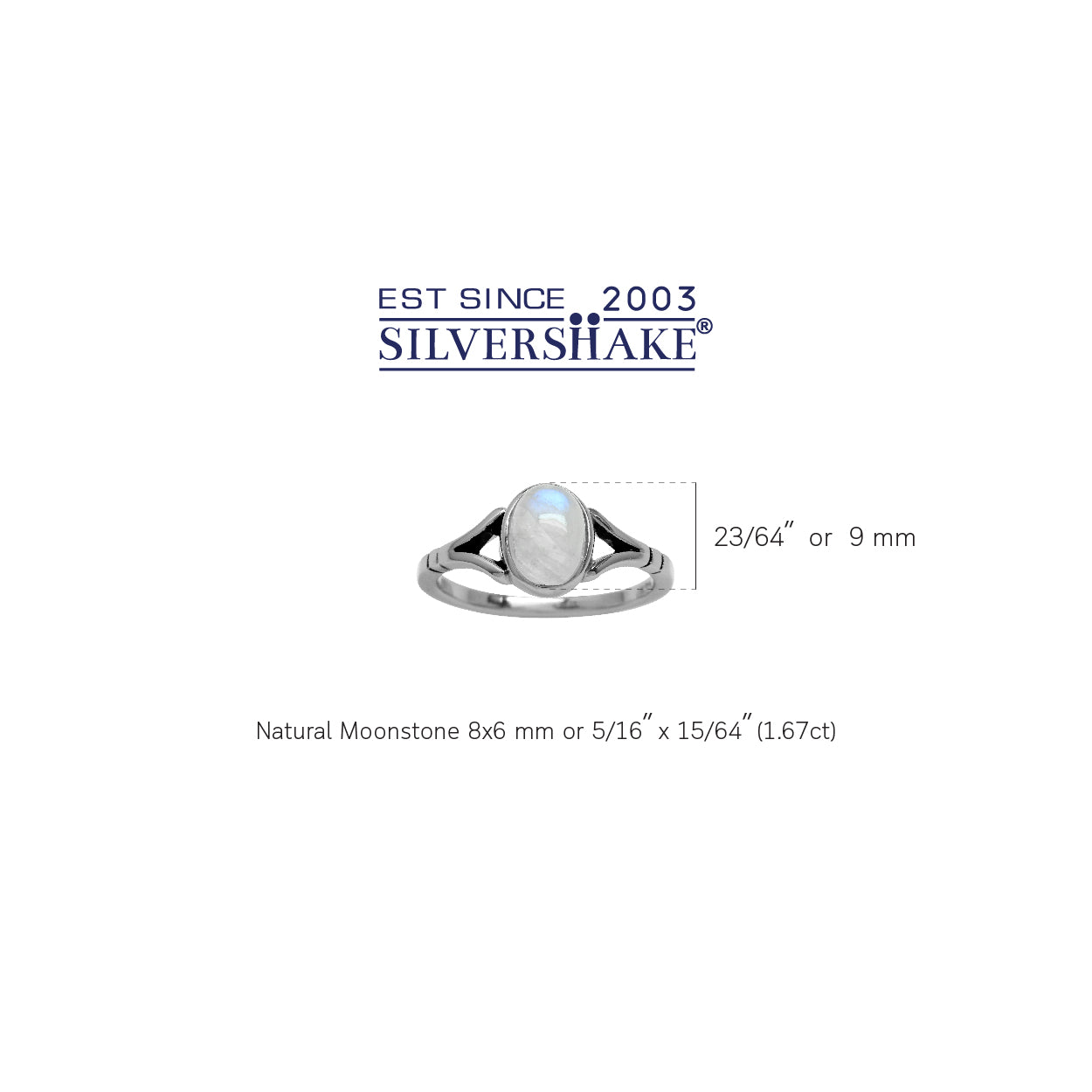 8X6mm Natural Oval Shape Moonstone 925 Sterling Silver Solitaire Ring - Silvershake-store