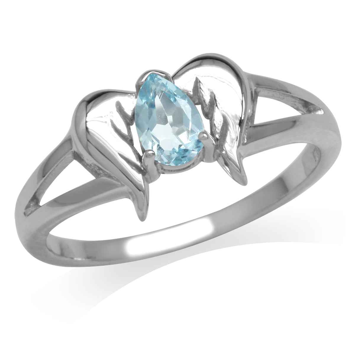 Genuine Blue Topaz 925 Sterling Silver Angel Wings Ring