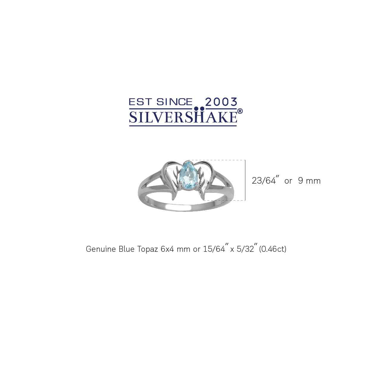 Genuine Blue Topaz 925 Sterling Silver Angel Wings Ring