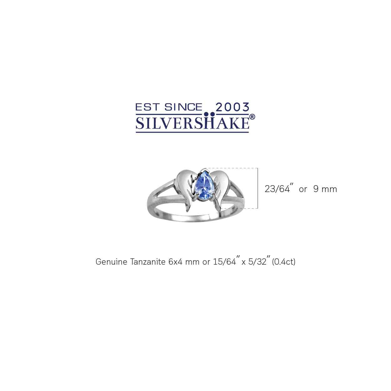 Genuine Tanzanite 925 Sterling Silver Angel Wings Ring