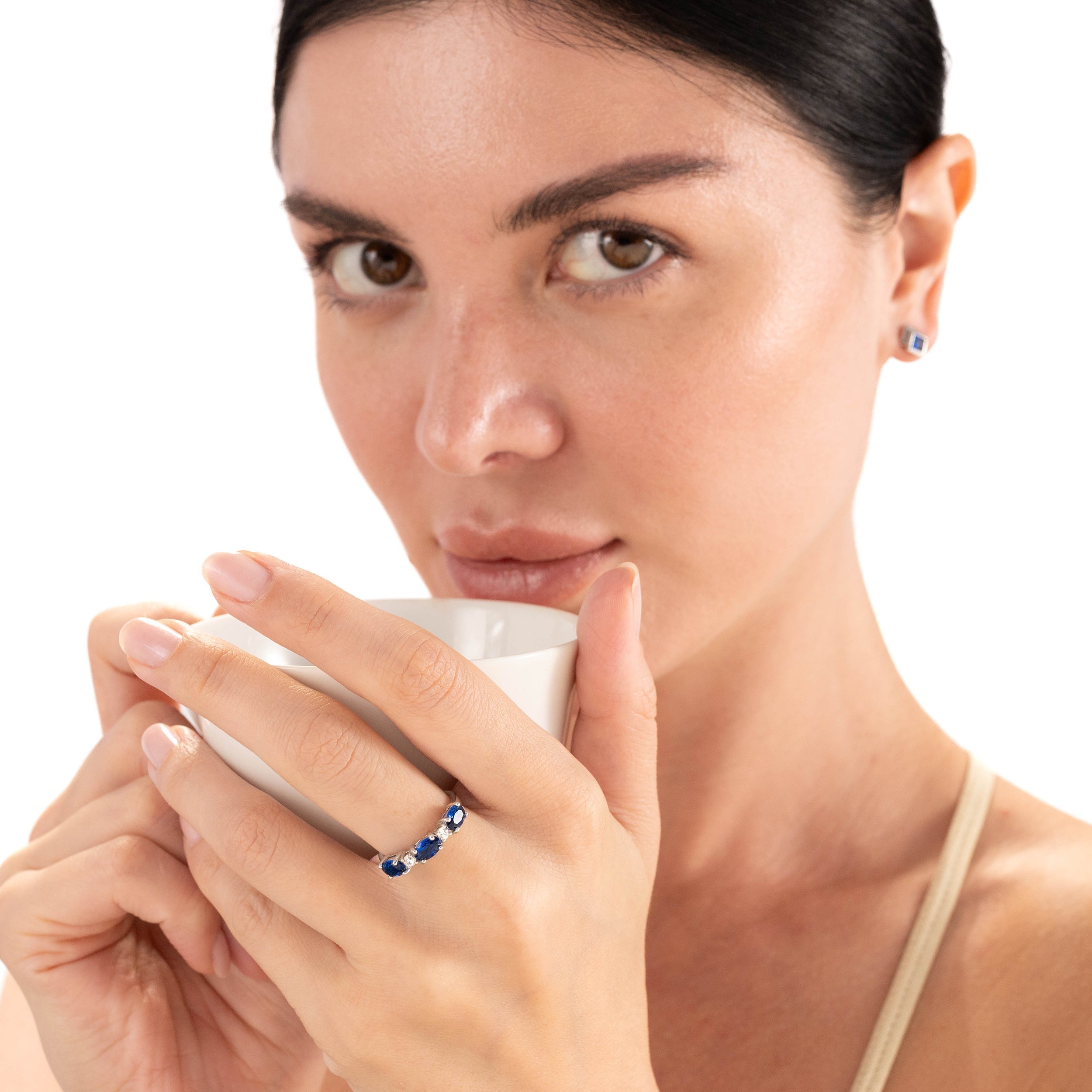 1.74ct. 3 Stone Genuine London Blue Topaz White Gold Plated 925 Sterling Silver Ring - Silvershake-store