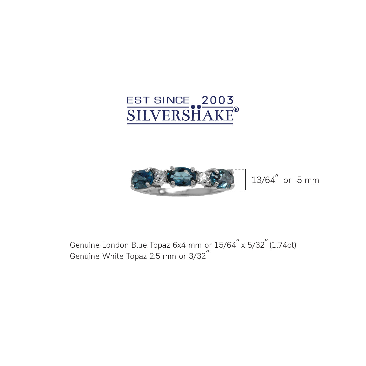 1.74ct. 3 Stone Genuine London Blue Topaz White Gold Plated 925 Sterling Silver Ring - Silvershake-store