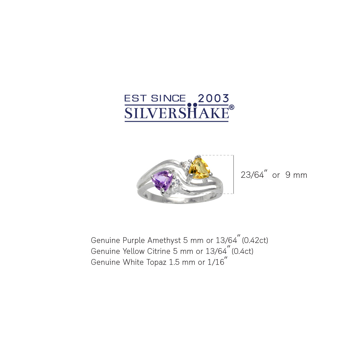 Genuine Amethyst Citrine and White Topaz 925 Sterling Silver 3 Lines Ring - Silvershake-store