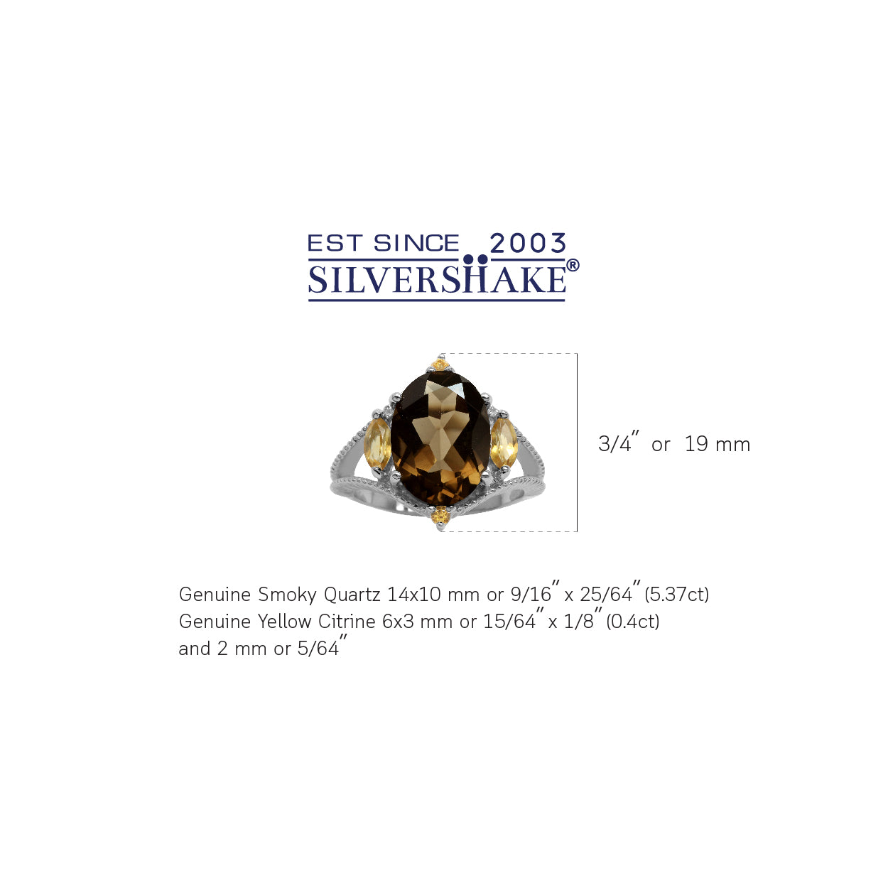 5.37ct. Natural Smoky Quartz and Citrine White Gold Plated 925 Sterling Silver Ring
