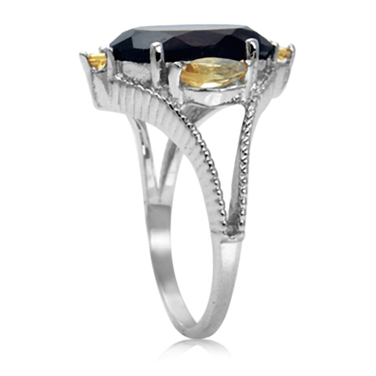 5.37ct. Natural Smoky Quartz and Citrine White Gold Plated 925 Sterling Silver Ring