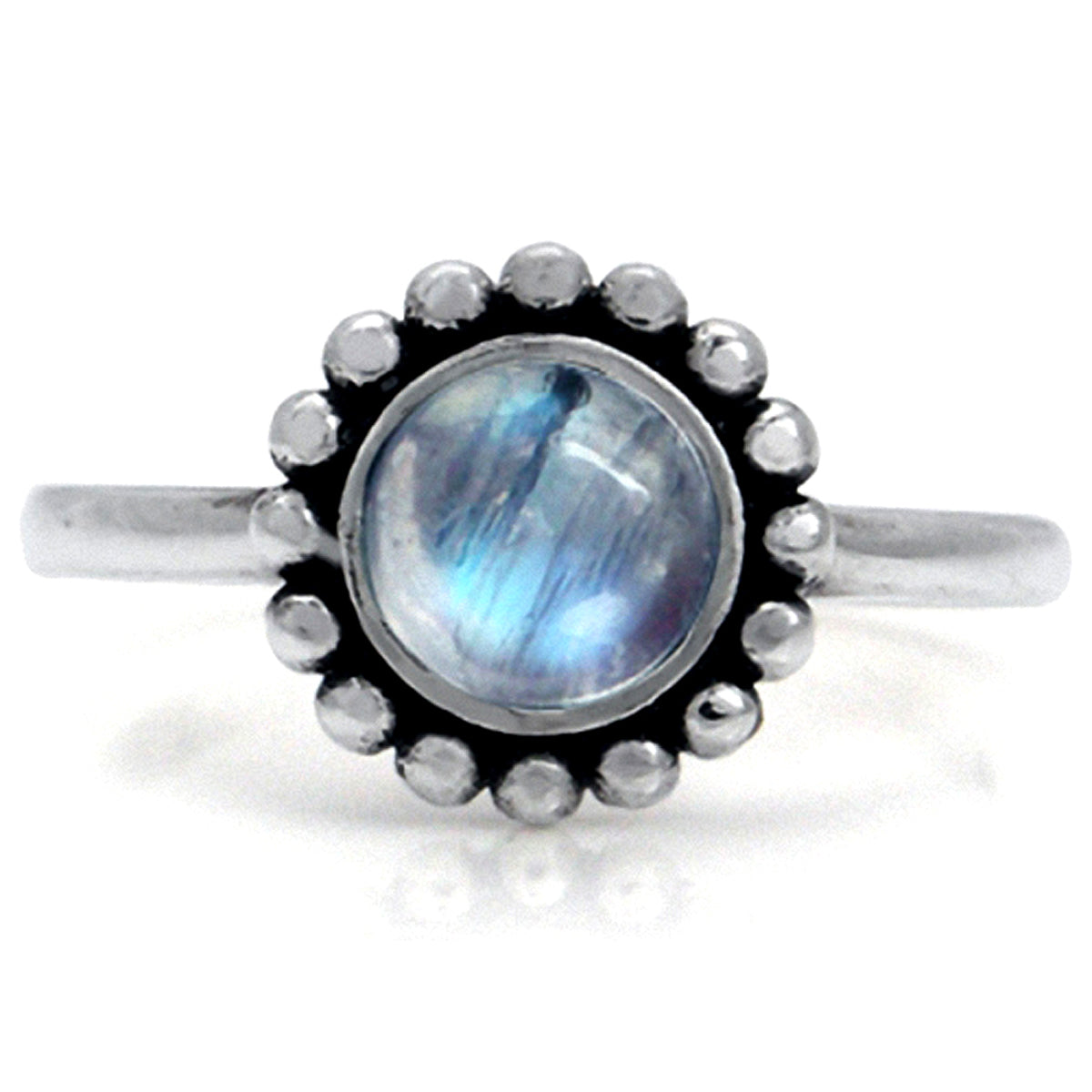 6MM Natural Round Shape Moonstone 925 Sterling Silver Bali/Balinese Style Ring silvershake