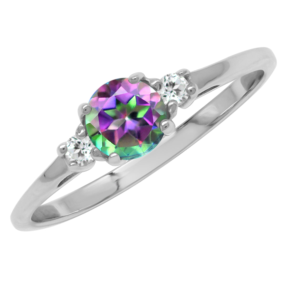 Petite Mystic Fire Topaz White Gold Plated 925 Sterling Silver Promise Ring - Silvershake-store