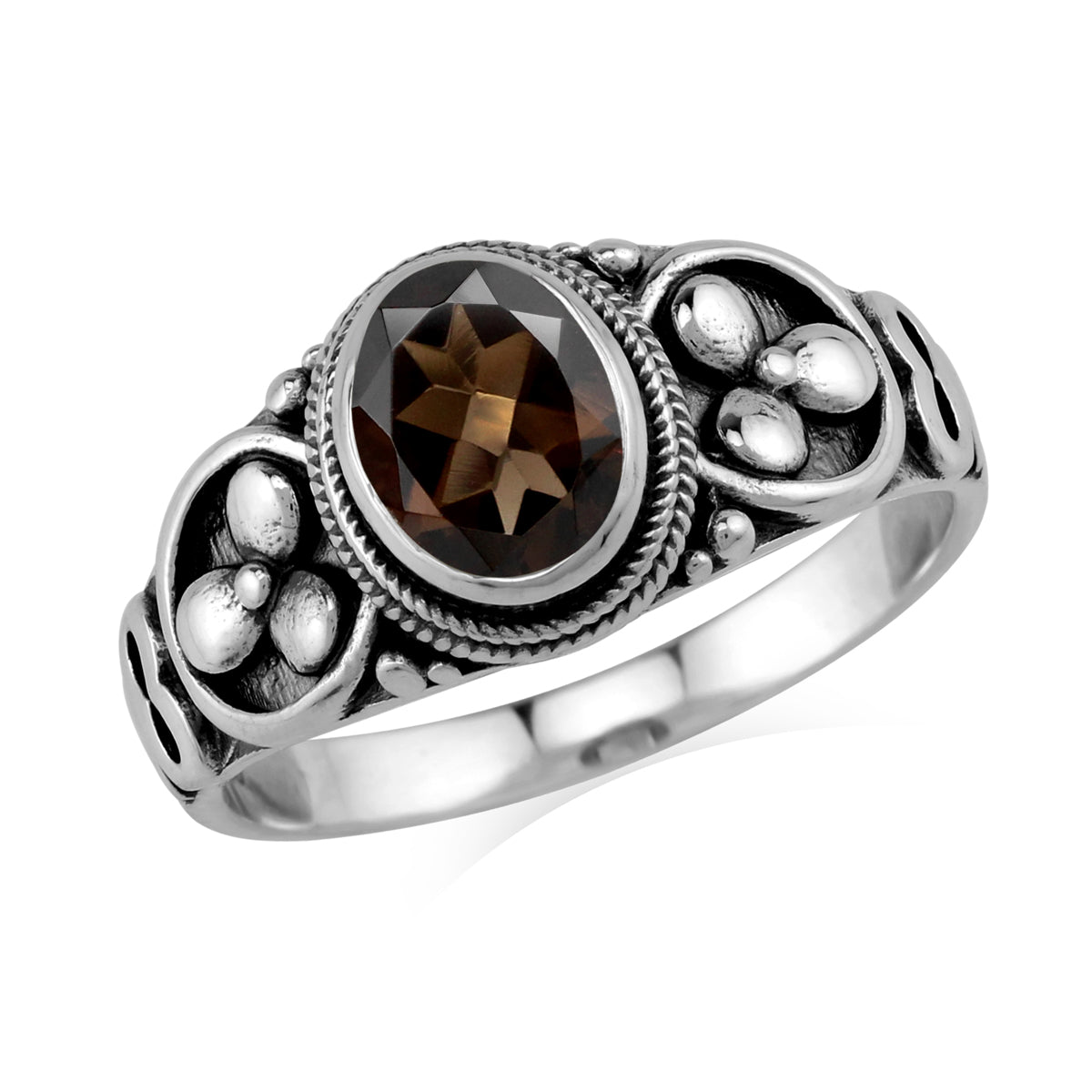 1.12ct. Oval Shape Natural Smoky Quartz 925 Sterling Silver Balinese Style Ring