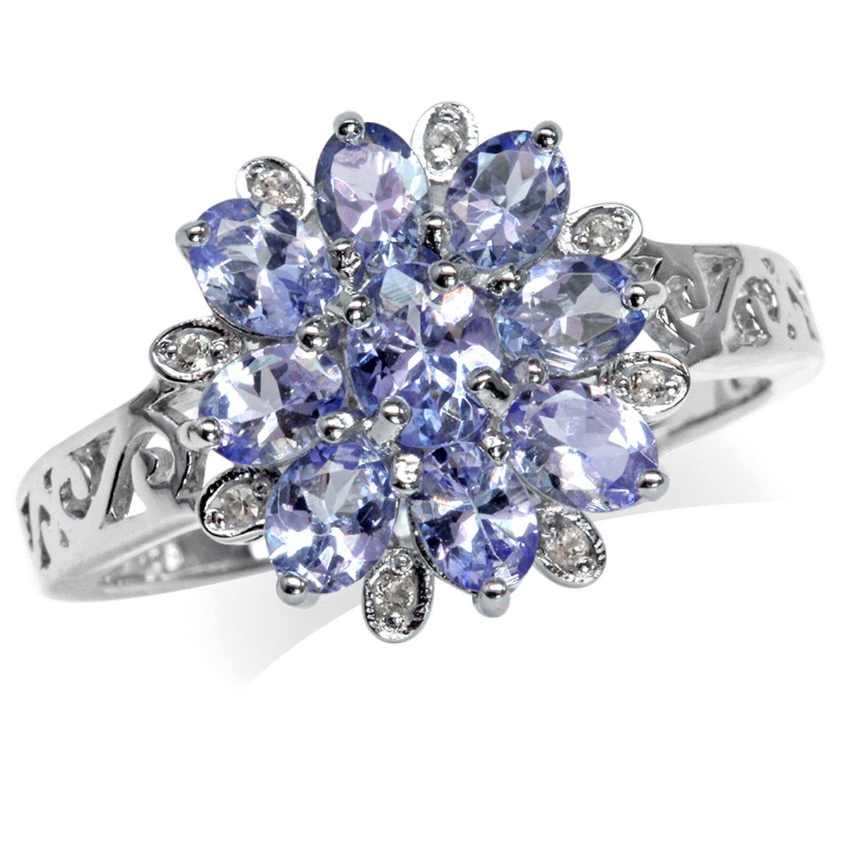 1.7ct. Genuine Tanzanite & White Topaz 925 Sterling Silver Flower Cluster Cocktail Ring silvershake