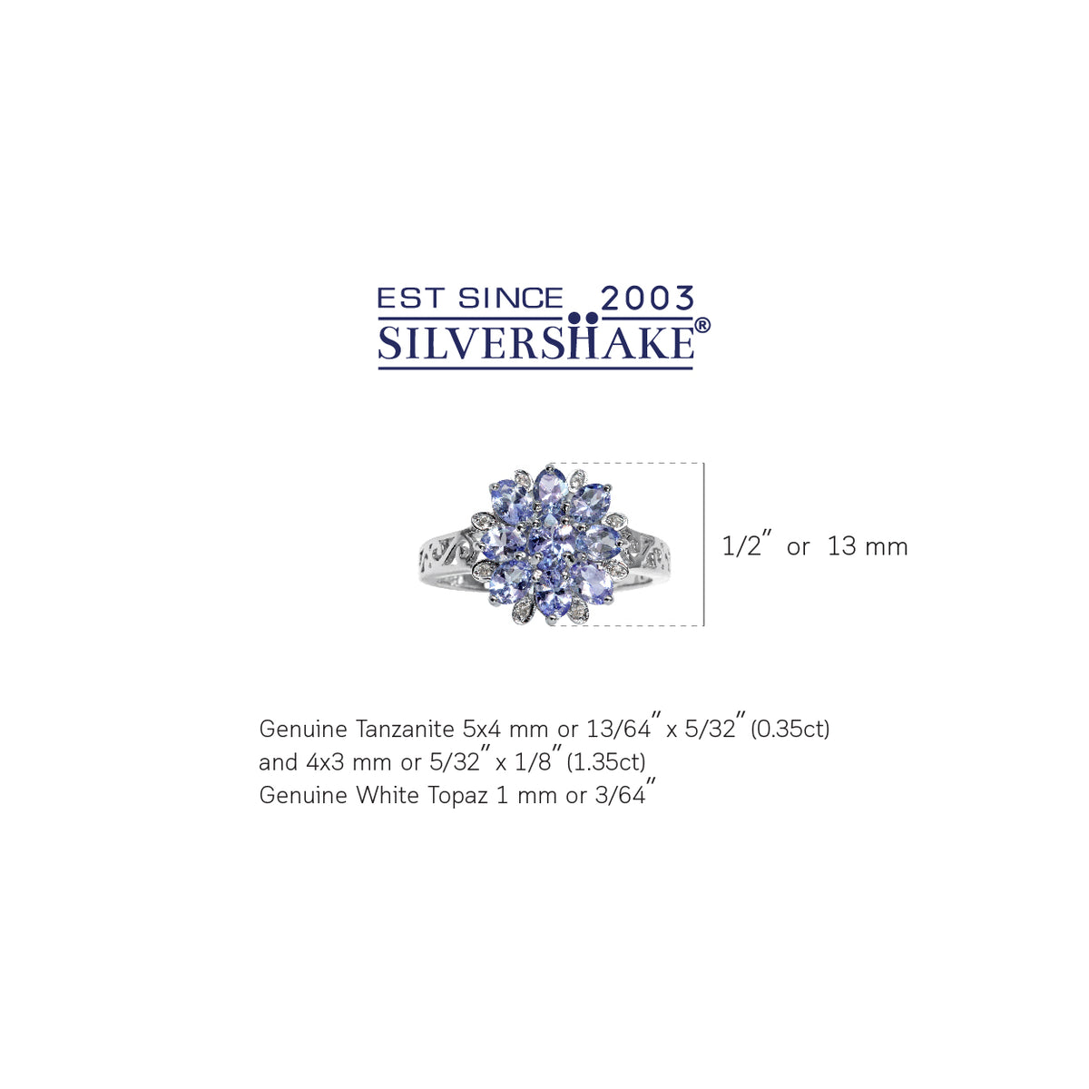1.7ct. Genuine Tanzanite & White Topaz 925 Sterling Silver Flower Cluster Cocktail Ring silvershake