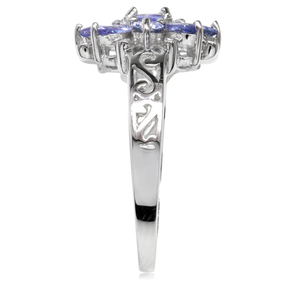 1.7ct. Genuine Tanzanite & White Topaz 925 Sterling Silver Flower Cluster Cocktail Ring silvershake