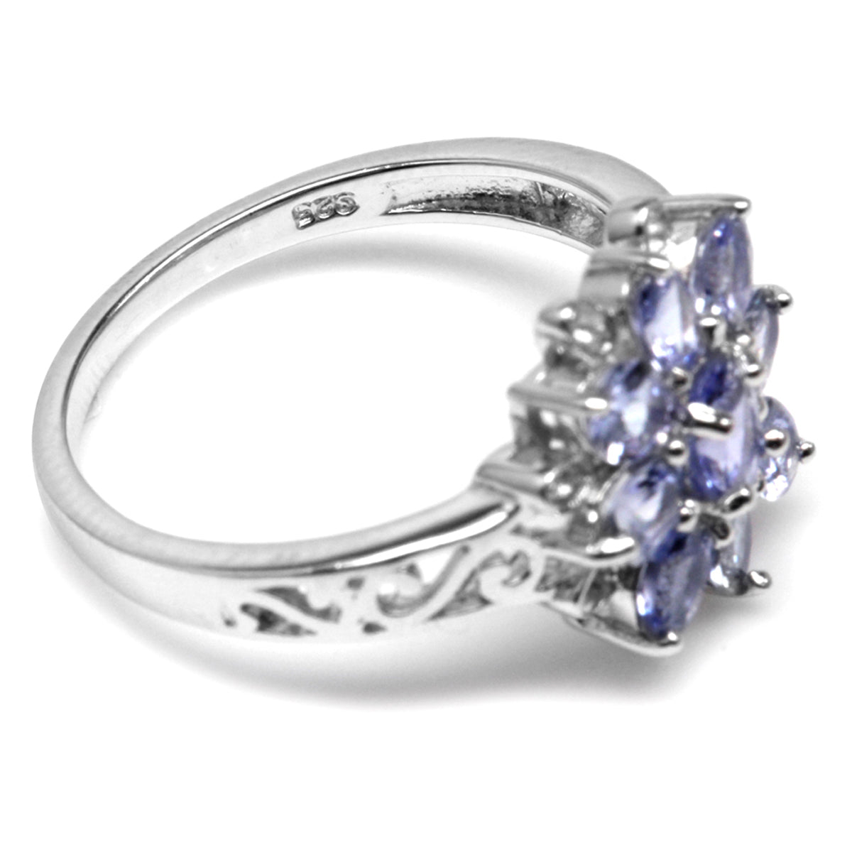 1.7ct. Genuine Tanzanite & White Topaz 925 Sterling Silver Flower Cluster Cocktail Ring silvershake