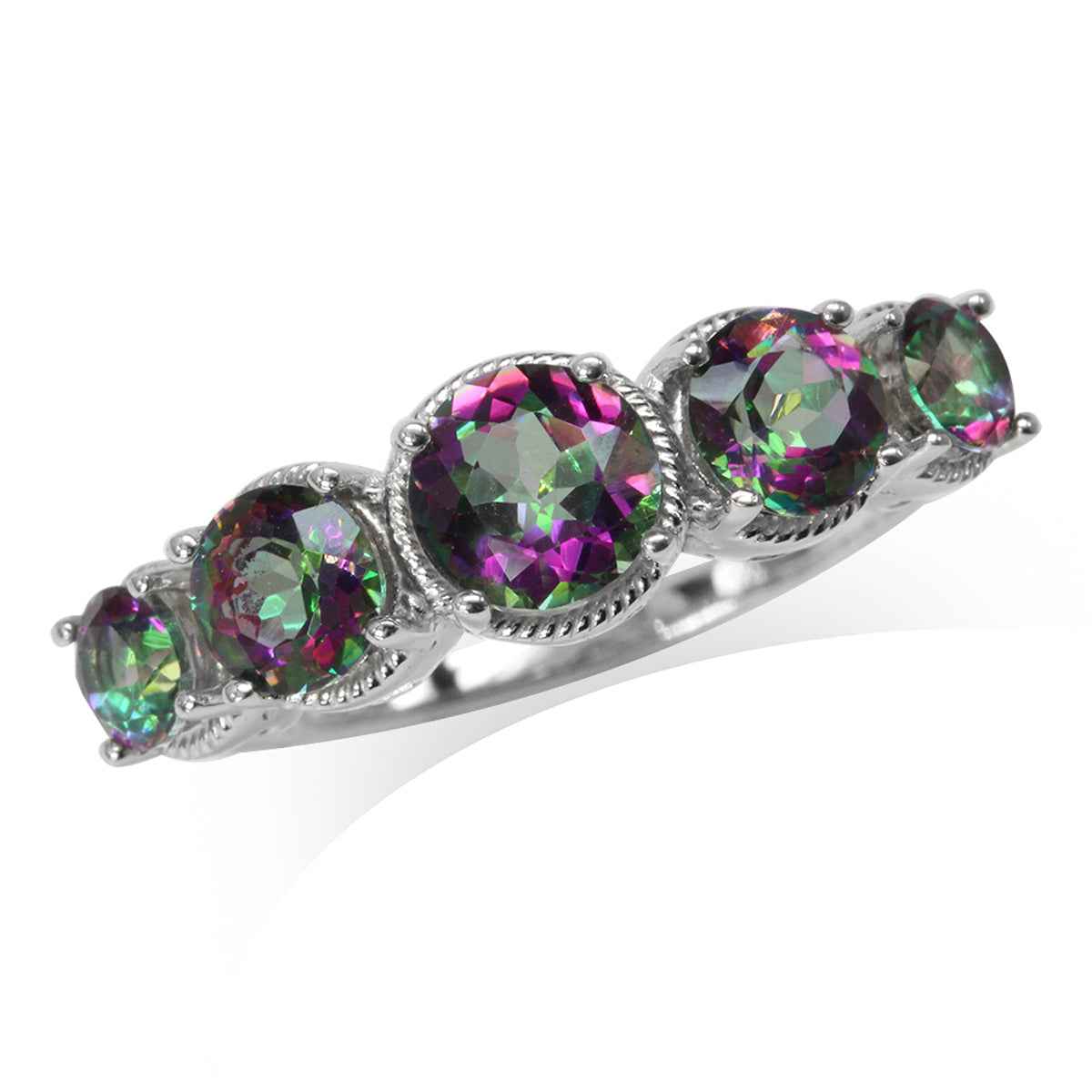 5 Stone Mystic Fire Topaz White Gold Plated 925 Sterling Silver Rope Ring