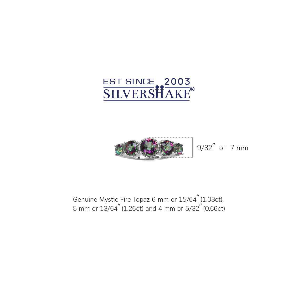 5 Stone Mystic Fire Topaz White Gold Plated 925 Sterling Silver Rope Ring