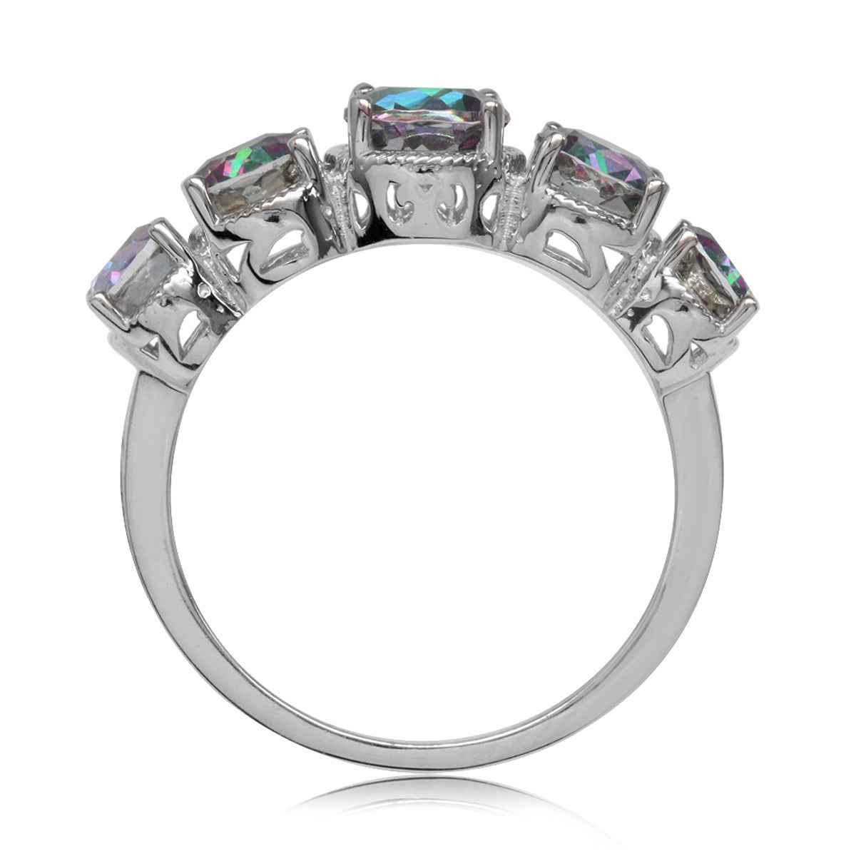 5 Stone Mystic Fire Topaz White Gold Plated 925 Sterling Silver Rope Ring