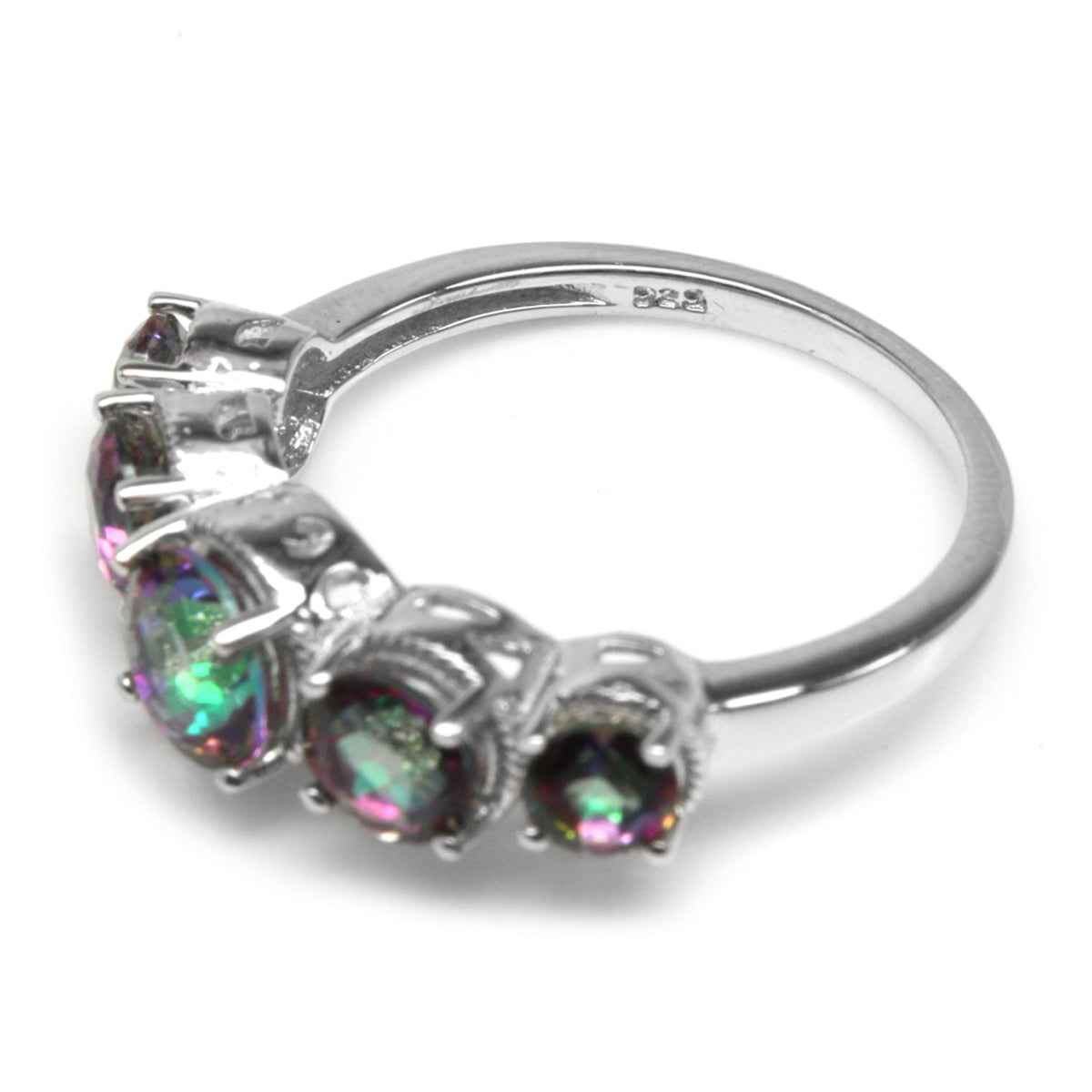 5 Stone Mystic Fire Topaz White Gold Plated 925 Sterling Silver Rope Ring