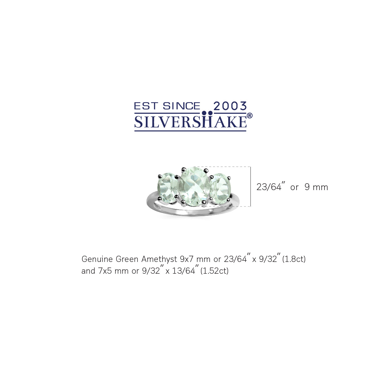 3.32ct. 3 Stone Natural Oval Shape Green Amethyst 925 Sterling Silver Ring - Silvershake-store