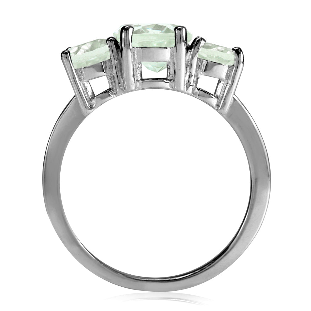 3.32ct. 3 Stone Natural Oval Shape Green Amethyst 925 Sterling Silver Ring - Silvershake-store