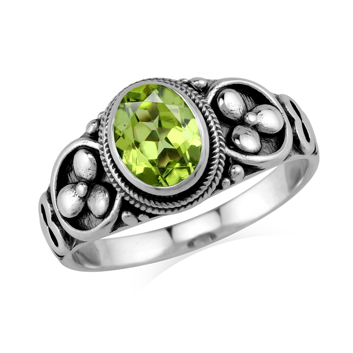1.33ct. Natural Peridot 925 Sterling Silver Balinese Ring