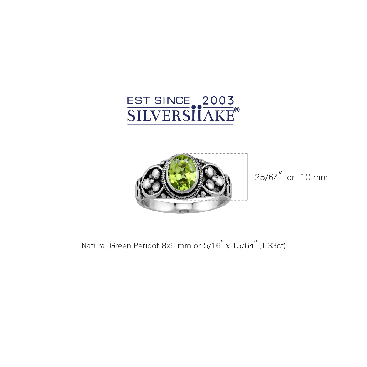 1.33ct. Natural Peridot 925 Sterling Silver Balinese Ring