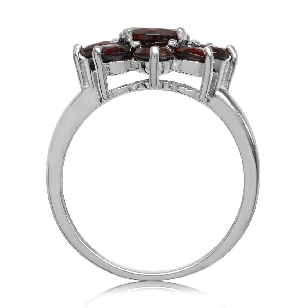 4.22ct. Natural Garnet White Gold Plated 925 Sterling Silver Flower Cluster Ring - Silvershake-store