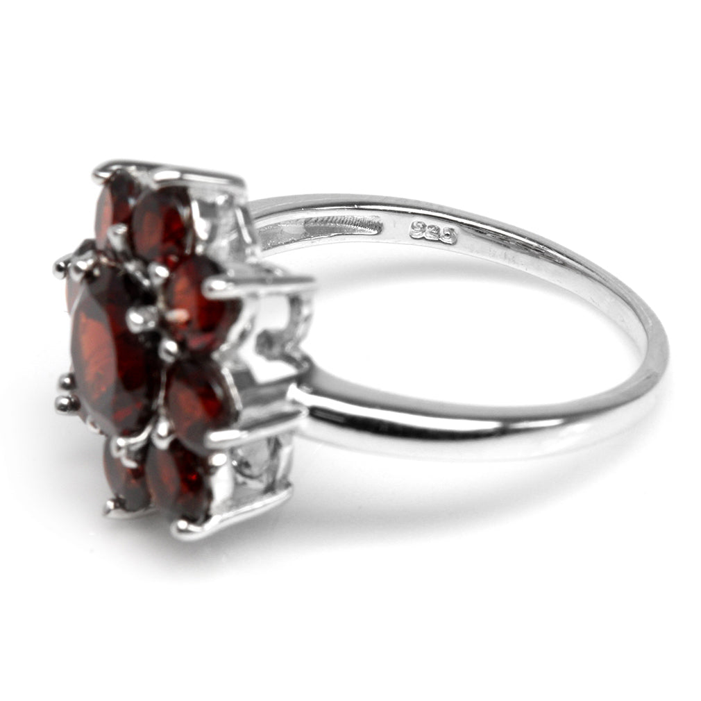 4.22ct. Natural Garnet White Gold Plated 925 Sterling Silver Flower Cluster Ring - Silvershake-store