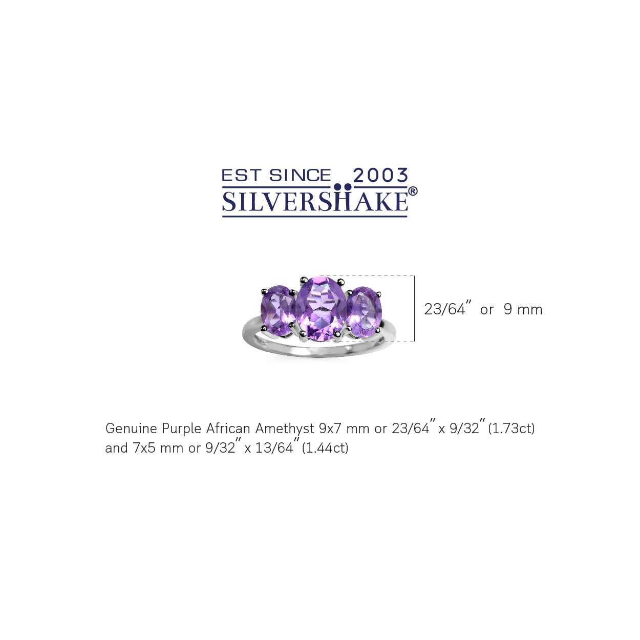3.17ct. 3 Stone Natural Oval Shape African Amethyst 925 Sterling Silver Ring - Silvershake-store