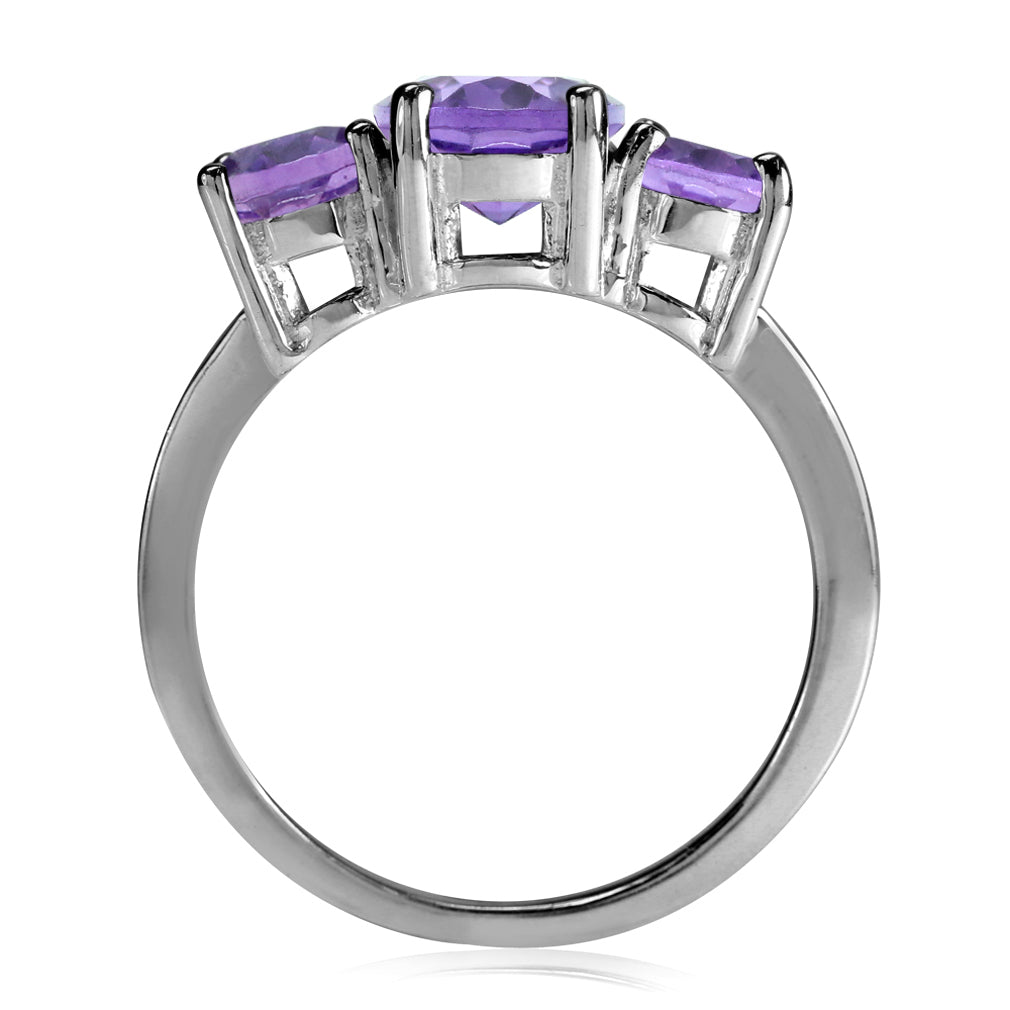 3.17ct. 3 Stone Natural Oval Shape African Amethyst 925 Sterling Silver Ring - Silvershake-store