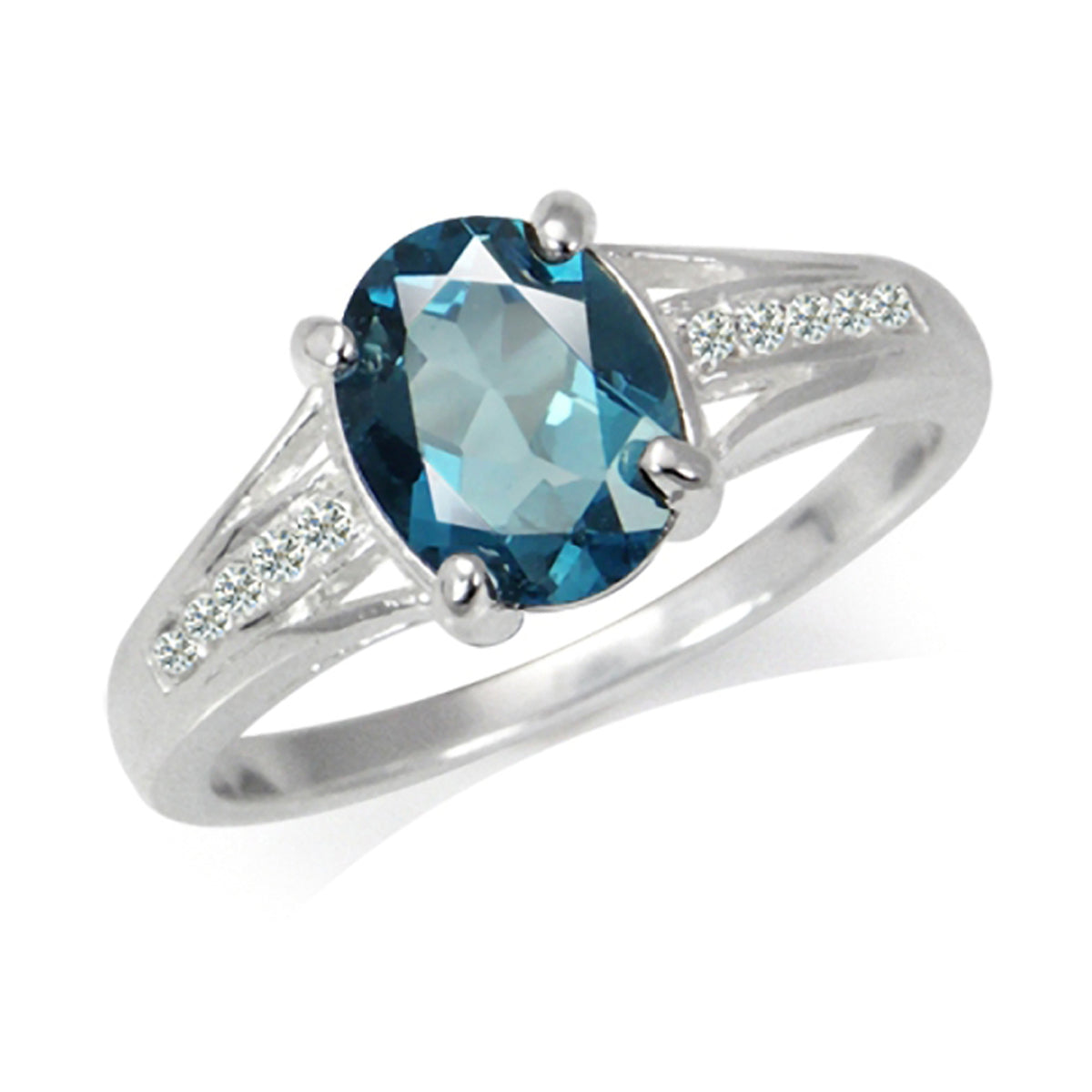 2.23ct. Genuine Oval Shape London Blue Topaz 925 Sterling Silver Engagement Ring silvershake