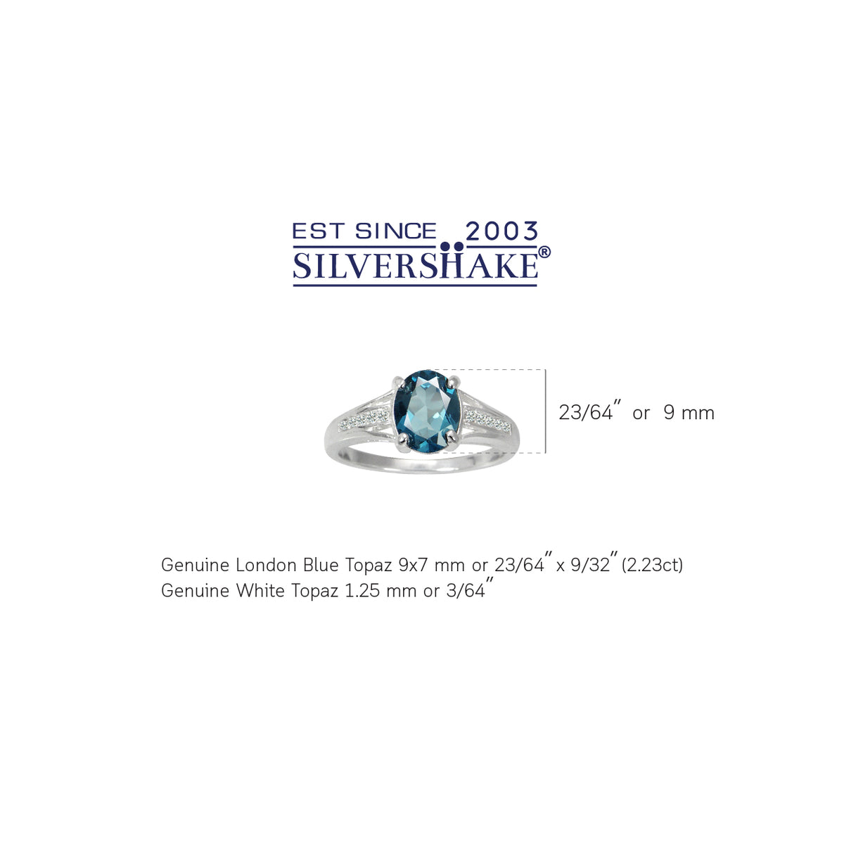 2.23ct. Genuine Oval Shape London Blue Topaz 925 Sterling Silver Engagement Ring silvershake