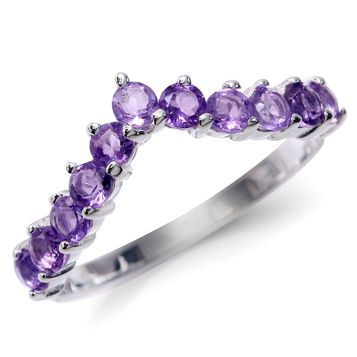 Natural Amethyst 925 Sterling Silver V Shape Stack Stackable Ring - Silvershake-store
