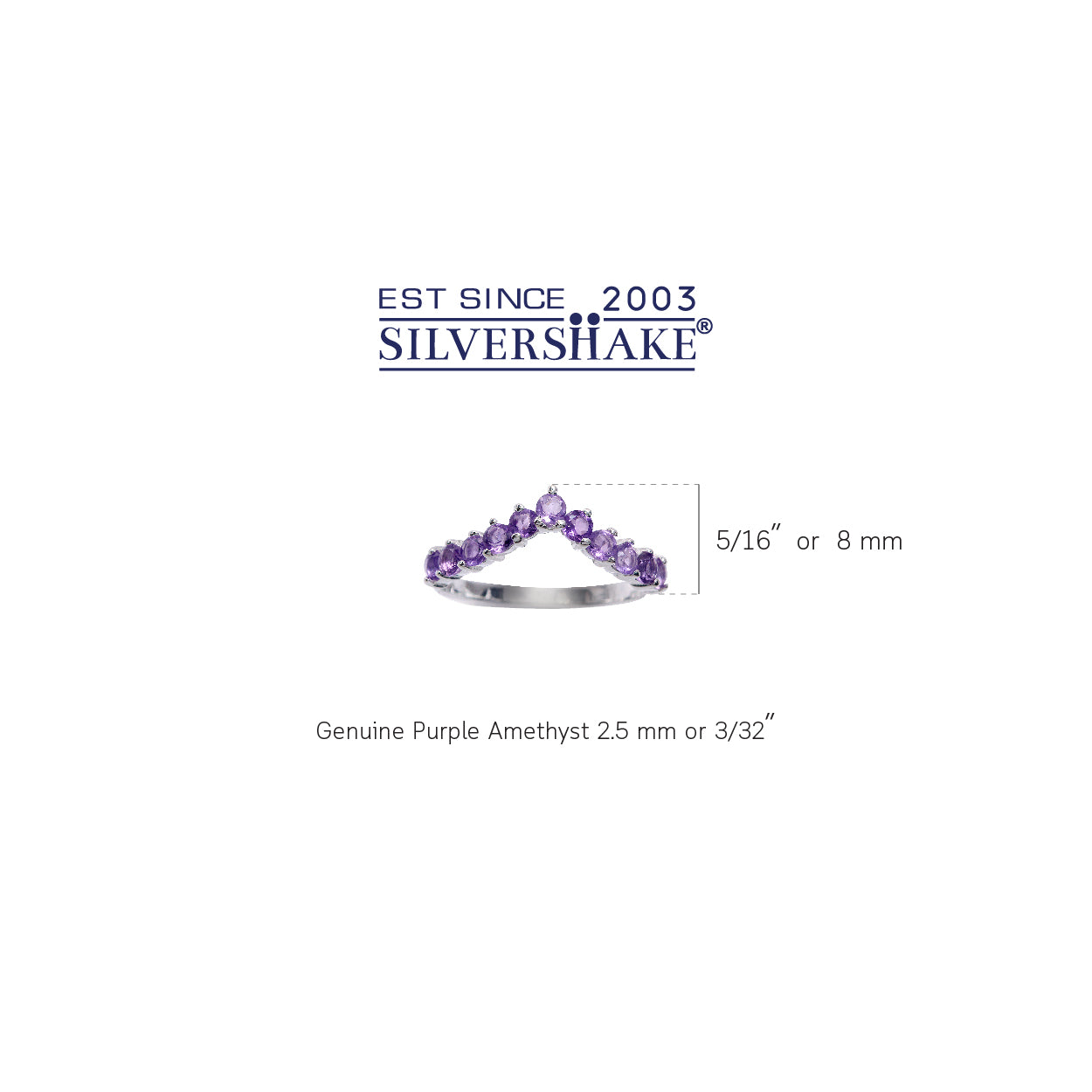 Natural Amethyst 925 Sterling Silver V Shape Stack Stackable Ring - Silvershake-store
