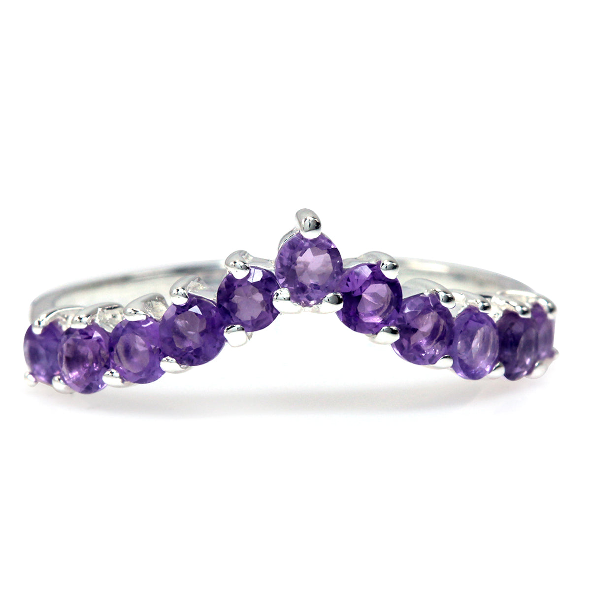 Natural Amethyst 925 Sterling Silver V Shape Stack Stackable Ring - Silvershake-store