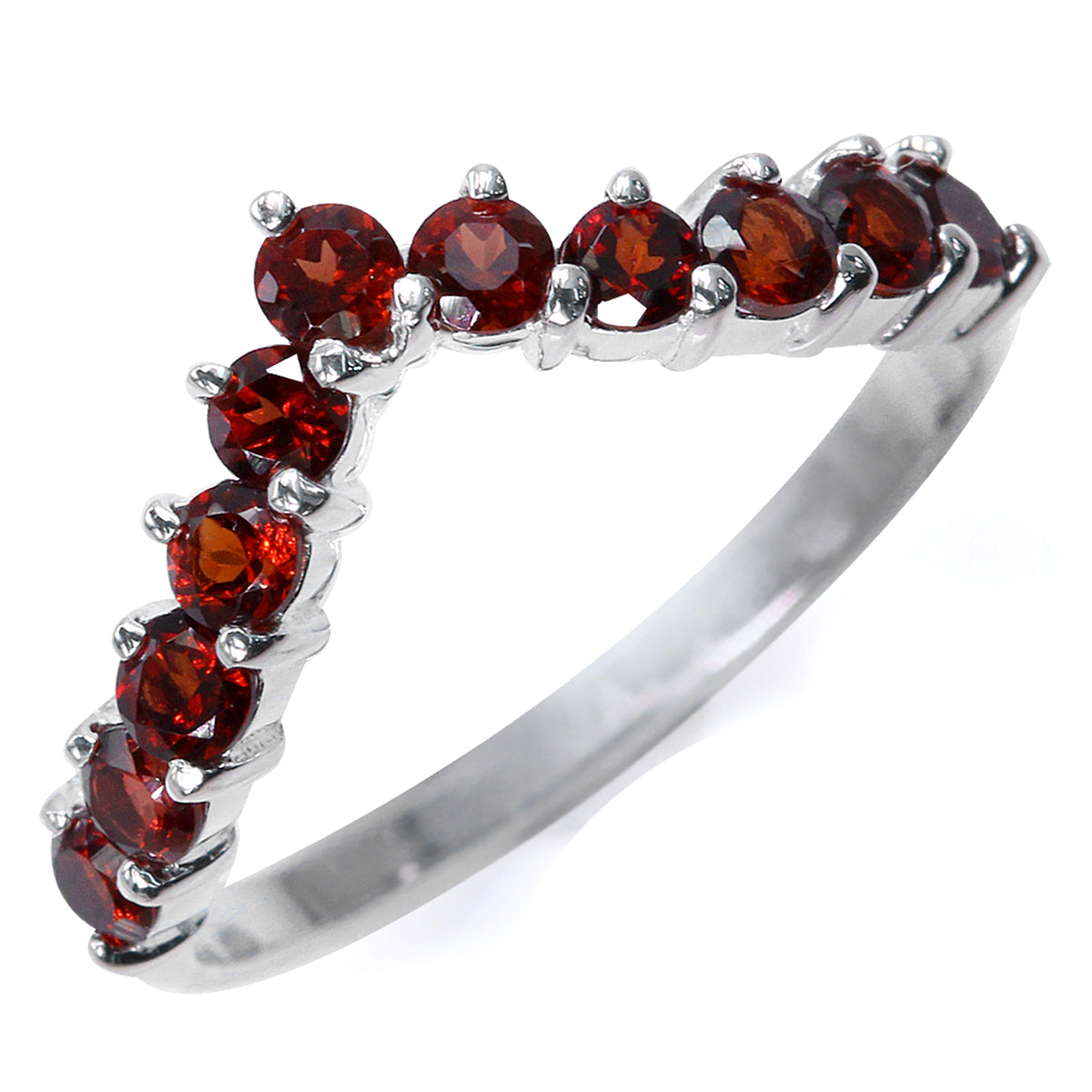 1ct. Natural Red Garnet White Gold Plated 925 Sterling Silver V Shape Stackable Ring January Gemstone Birthstone - Silvershake-store