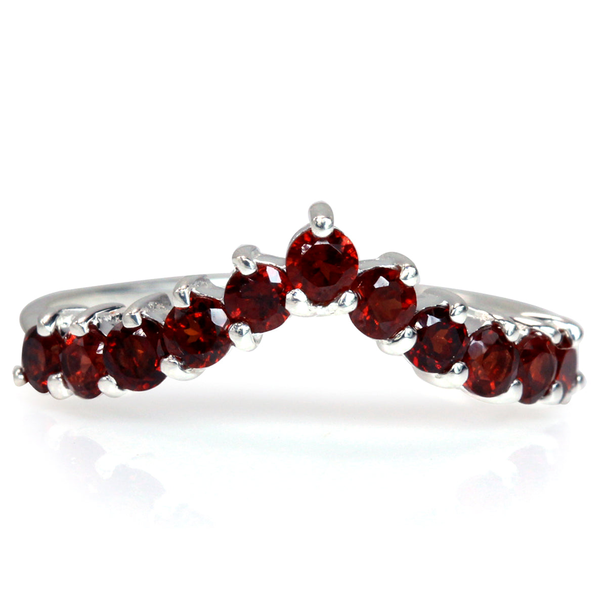 1ct. Natural Red Garnet White Gold Plated 925 Sterling Silver V Shape Stackable Ring January Gemstone Birthstone - Silvershake-store