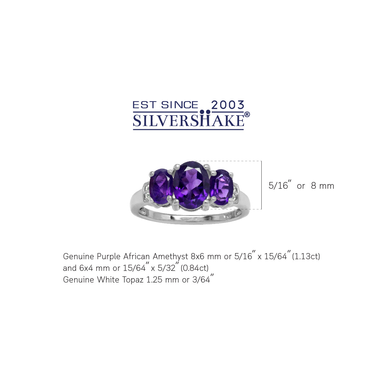 1.97ct. 3 Stone Natural Oval Shape African Amethyst and White Topaz 925 Sterling Silver Ring - Silvershake-store