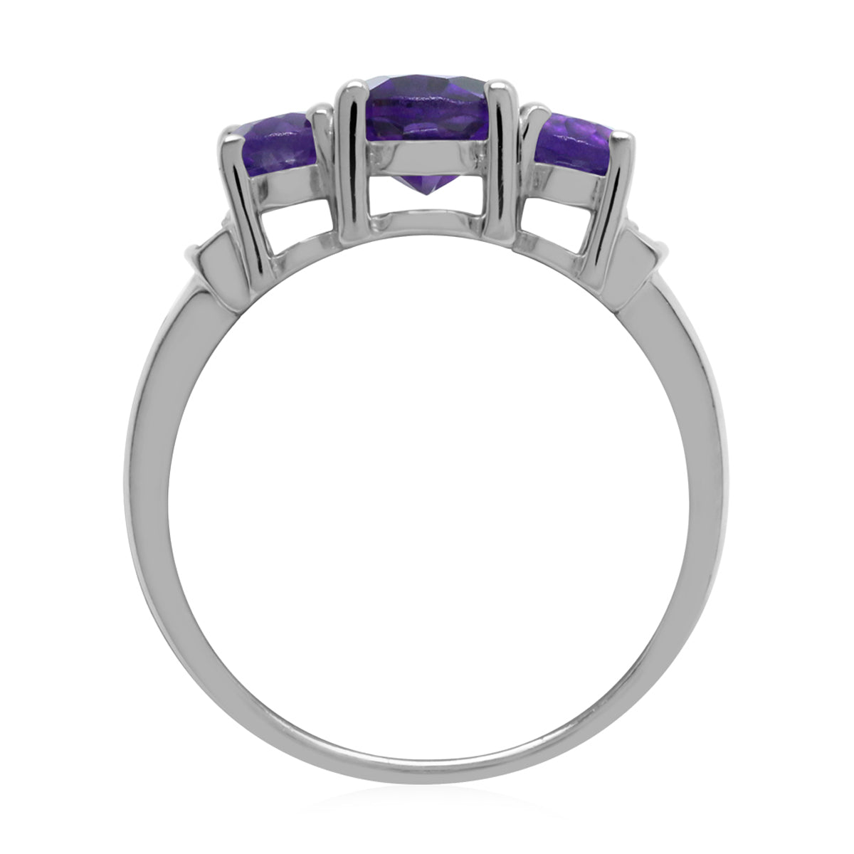 1.97ct. 3 Stone Natural Oval Shape African Amethyst and White Topaz 925 Sterling Silver Ring - Silvershake-store