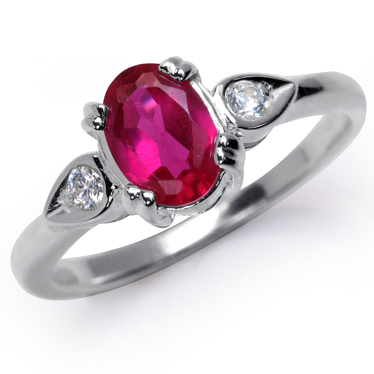 Simulated Ruby & White CZ 925 Sterling Silver Engagement Ring silvershake