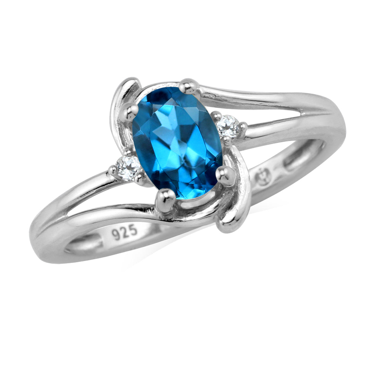 7X5mm Genuine Oval Shape London Blue and White Topaz 925 Sterling Silver Engagement Ring December Gemstone Birthstone Size 10.5 - Silvershake-store