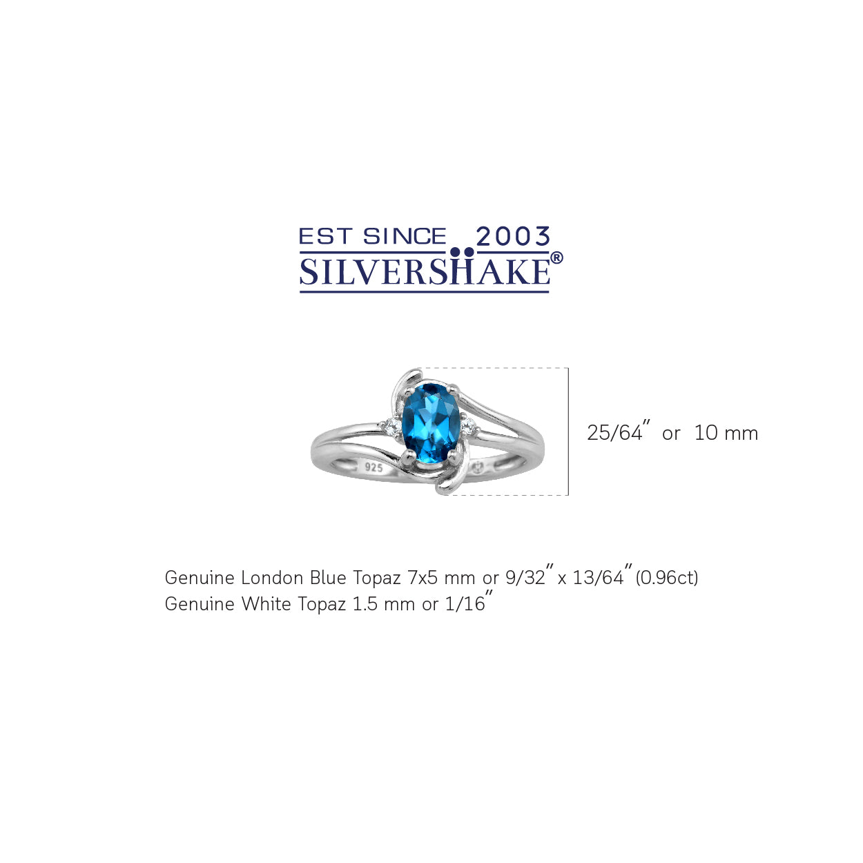 7X5mm Genuine Oval Shape London Blue and White Topaz 925 Sterling Silver Engagement Ring December Gemstone Birthstone Size 10.5 - Silvershake-store
