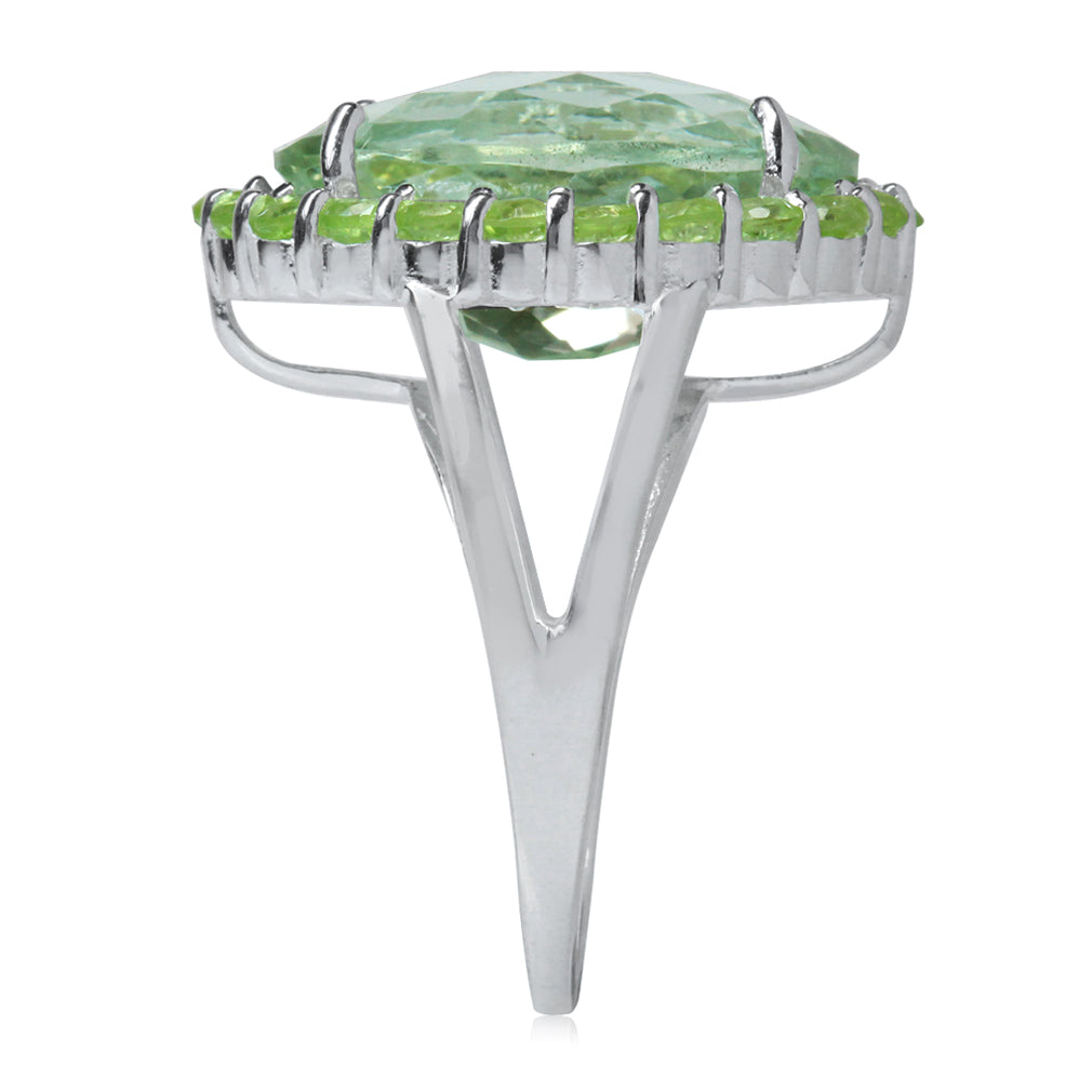 Silvershake Huge 10ct. 18X13mm Natural Green Amethyst and Peridot 925 Sterling Silver Cocktail Ring - Silvershake-store