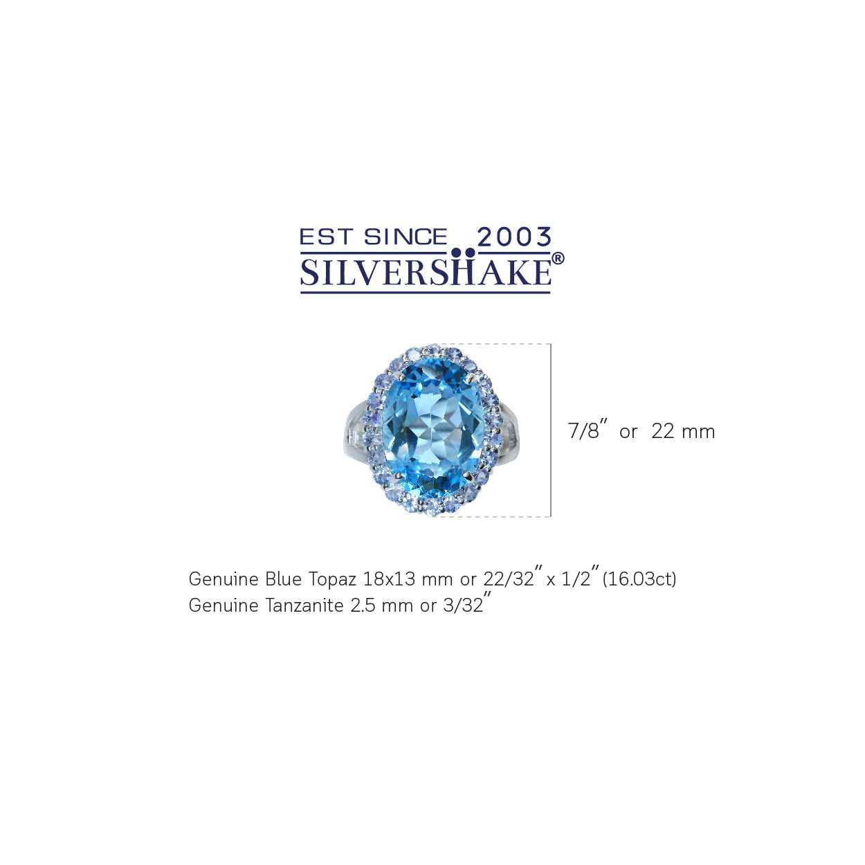 Huge 16.03ct. 18X13mm Genuine Blue Topaz and Tanzanite 925 Sterling Silver Cocktail Ring