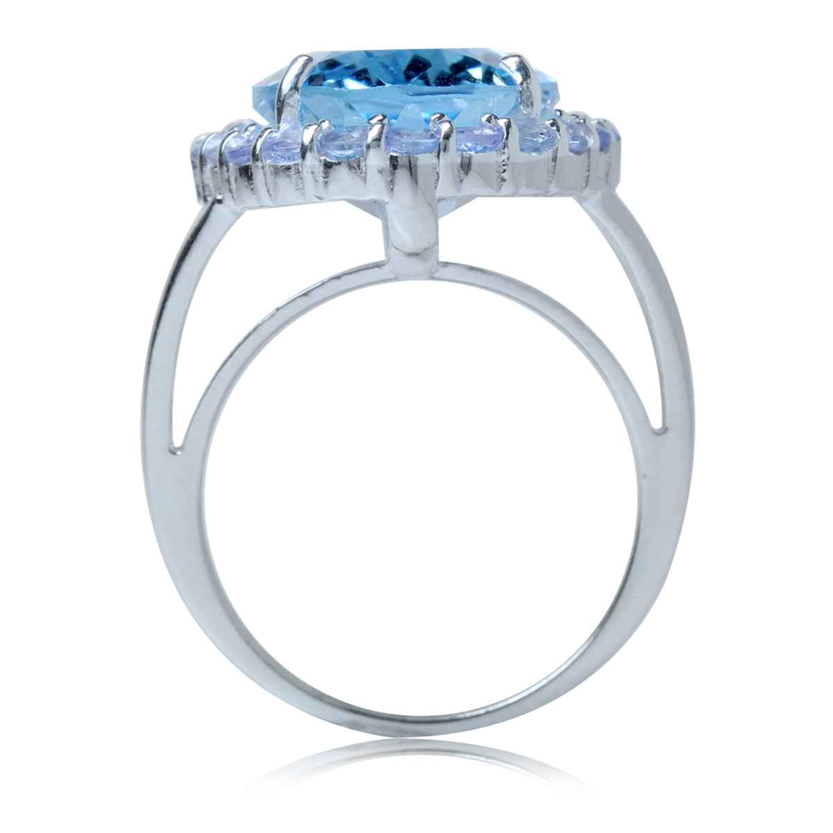 Huge 16.03ct. 18X13mm Genuine Blue Topaz and Tanzanite 925 Sterling Silver Cocktail Ring