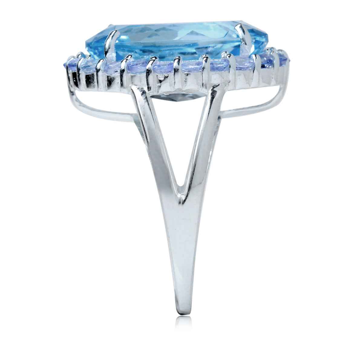 Huge 16.03ct. 18X13mm Genuine Blue Topaz and Tanzanite 925 Sterling Silver Cocktail Ring