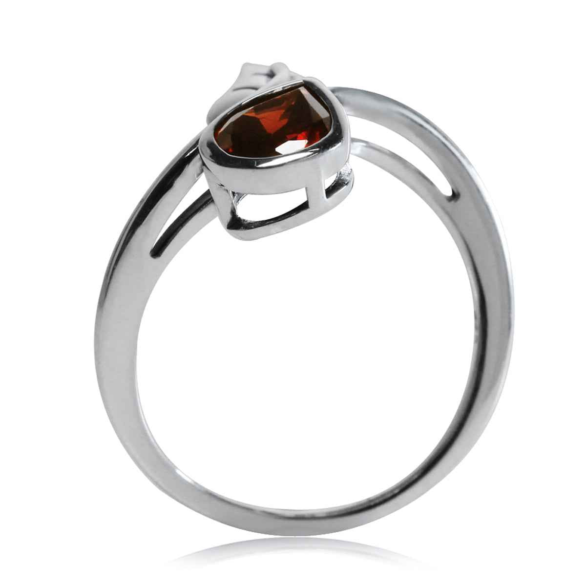 1ct. Natural Garnet 925 Sterling Silver Bypass Leaf Solitaire Ring