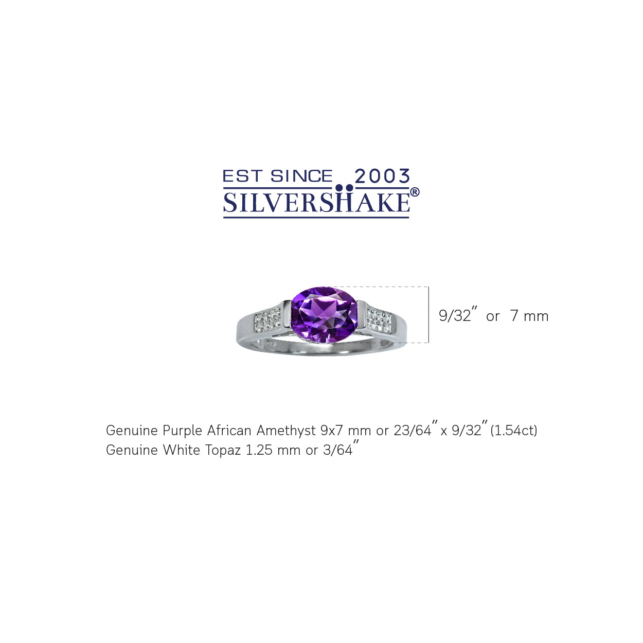 Silvershake 1.54ct. Natural Oval Shape African Amethyst and White Topaz 925 Sterling Silver Ring - Silvershake-store