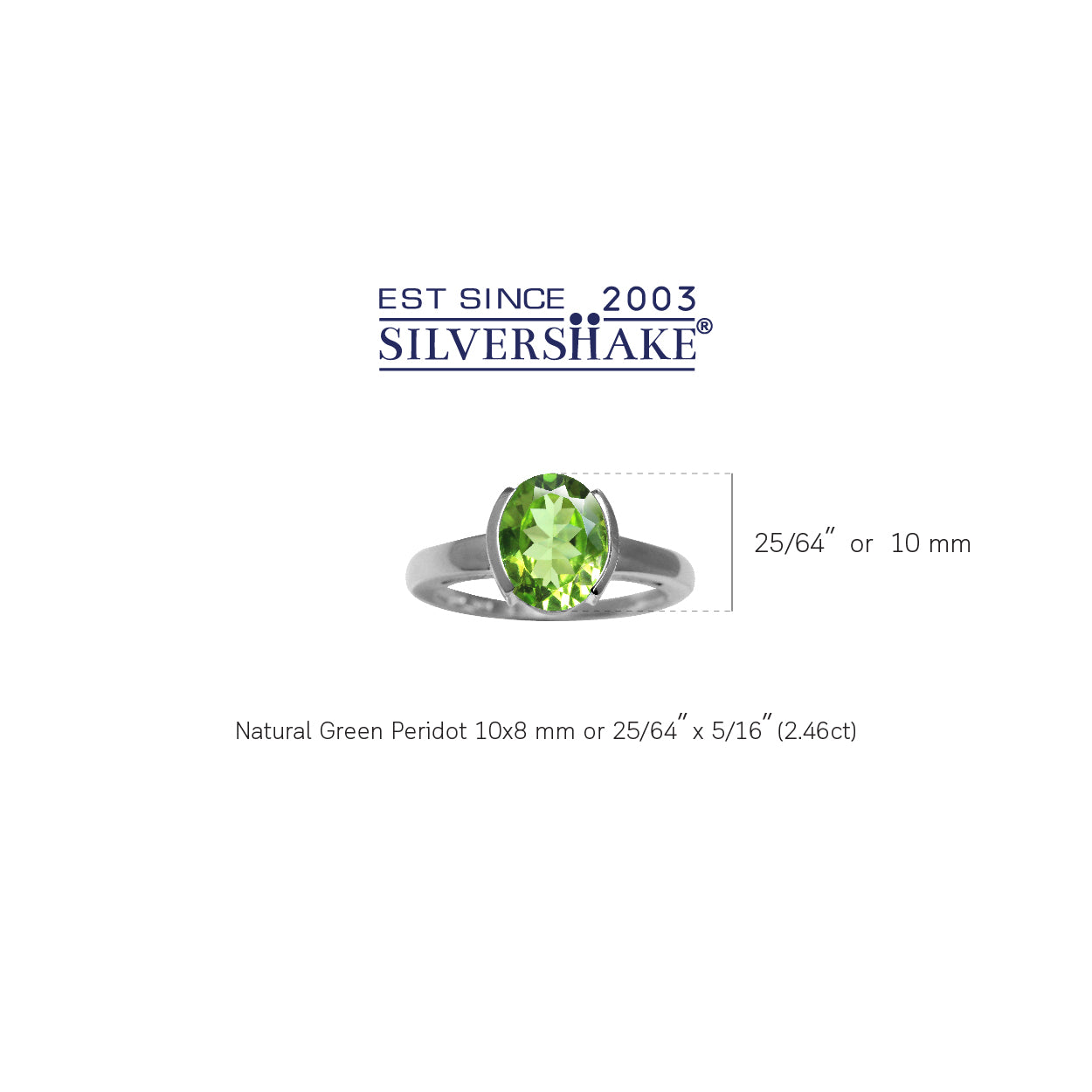 2.46ct. 10X8mm Natural Oval Shape Peridot White Gold Plated 925 Sterling Silver Solitaire Ring - Silvershake-store