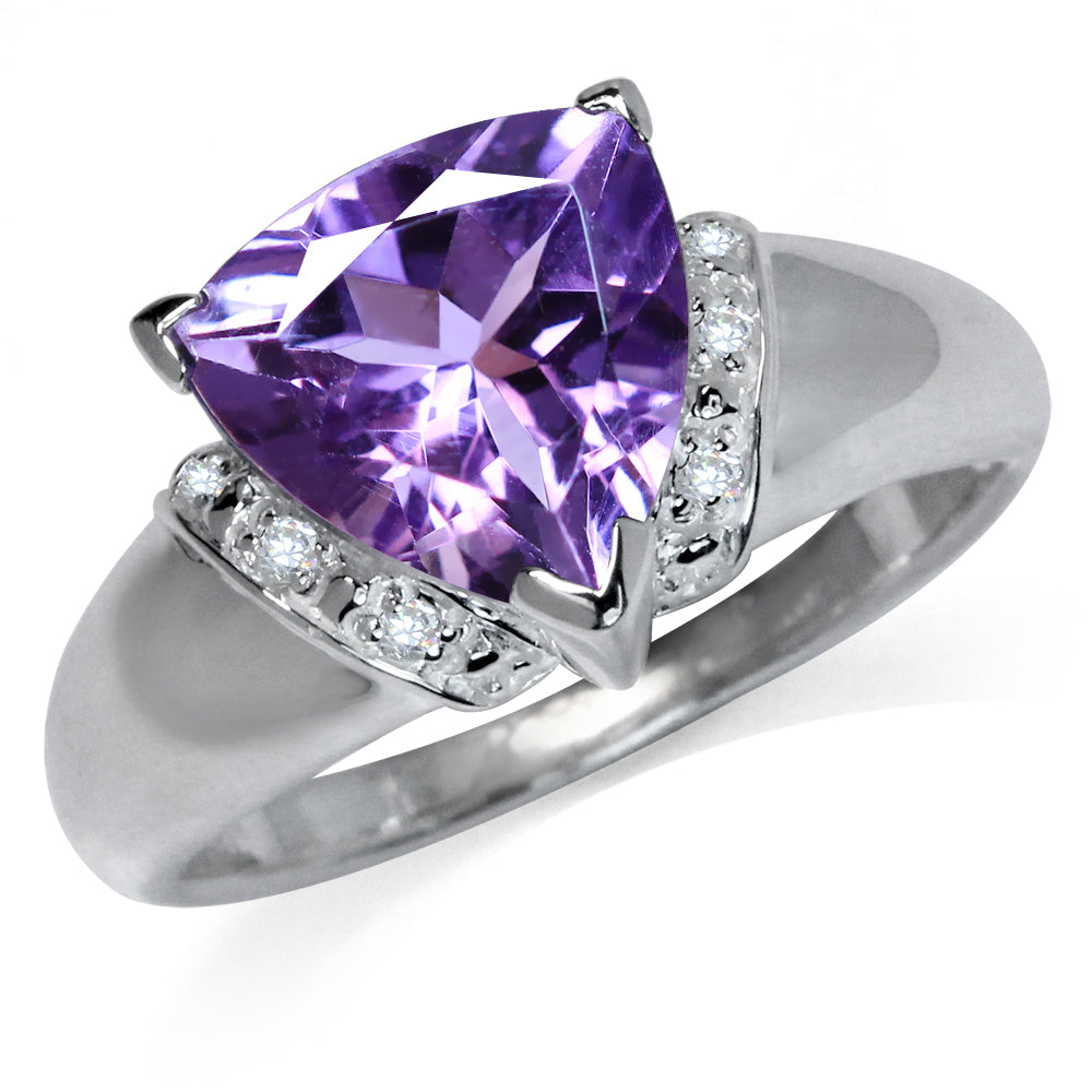3.08ct. Natural Trillion Shape African Amethyst and White Topaz 925 Sterling Silver Cocktail Ring - Silvershake-store