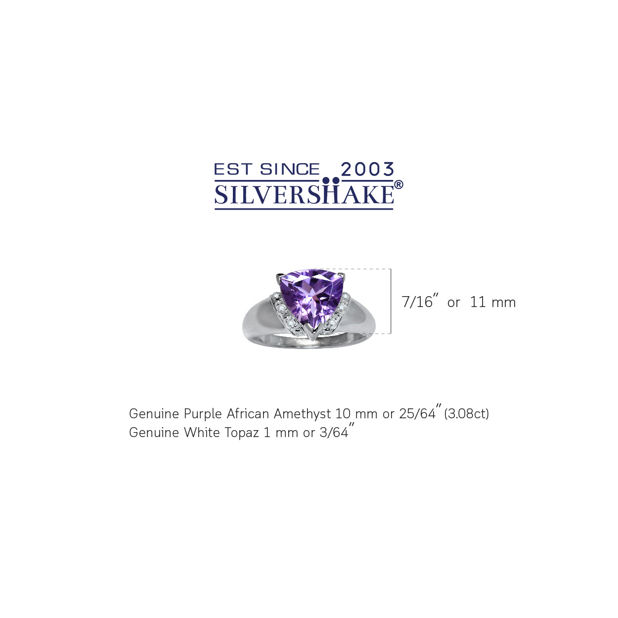 3.08ct. Natural Trillion Shape African Amethyst and White Topaz 925 Sterling Silver Cocktail Ring - Silvershake-store